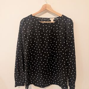 J..Crew Black Polka Dot Women's Long Sleeve Blouse Size Small